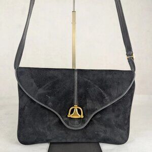 Gucci GG Suede Leather Black Horsebit Shoulder Bag Authentics